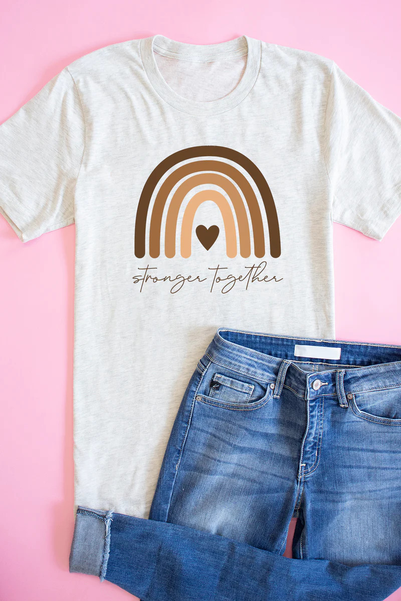 Stronger Together Rainbow Graphic Tee Heather Prim Natural | The Pink Lily Boutique