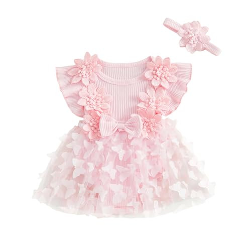 ZAXARRA Newborn Baby Girl Summer Dress Ruffle Sleeveless Floral Embroidery Romper Dress Headband ... | Amazon (US)