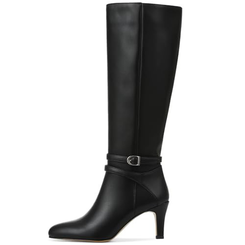 Tscoyuki Tall Black Boots for Women Zipper Black Knee High Boots Round Toe Knee High Boots 2.9 In Stiletto High Heel Boots Size 9 | Amazon (US)