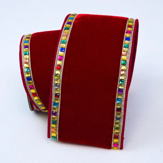 Beautiful Red Velvet Red Velvet Jeweled Ribbon Designer - Etsy | Etsy (US)