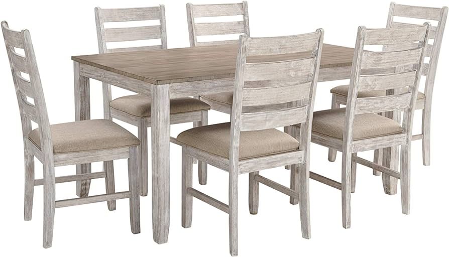 Signature Design by Ashley Skempton Cottage Dining Room Table Set with 6 Upholstered Chairs, Whit... | Amazon (US)