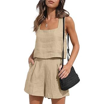 AUTOMET Womens Summer 2 Piece Outfits Vacation Casual Trendy Shorts Matching Sets Sleeveless Casu... | Amazon (US)