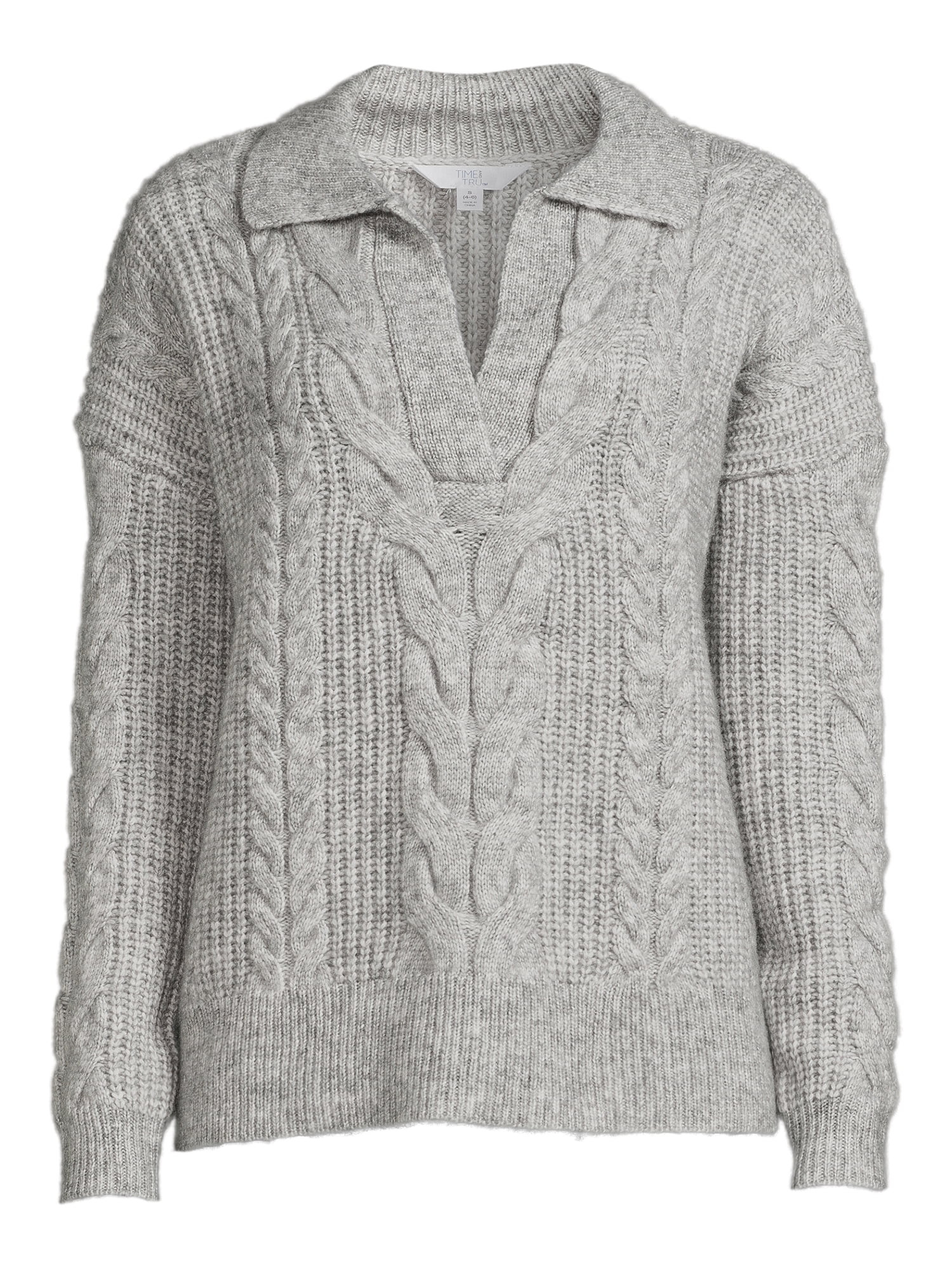 Time and Tru Women's Cable Stitch Polo Sweater | Walmart (US)