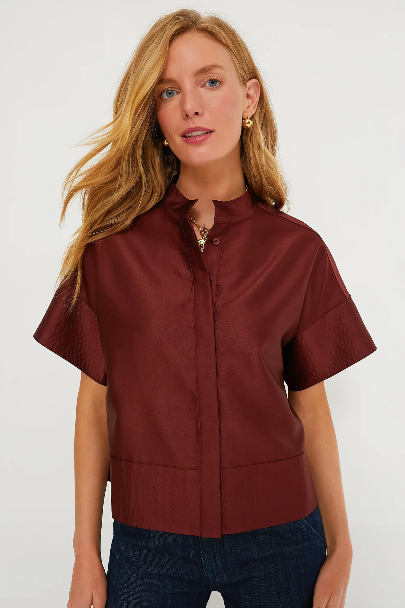 Oxblood Dupioni Trapunto Stitch Sofia Shirt | Tuckernuck (US)