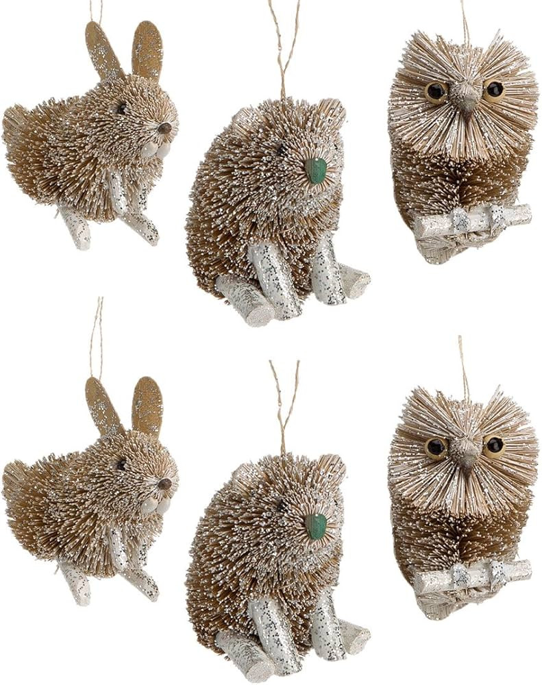Buri Winter Brushed White With Glitter Animal Ornament Set Of 3 | Amazon (US)