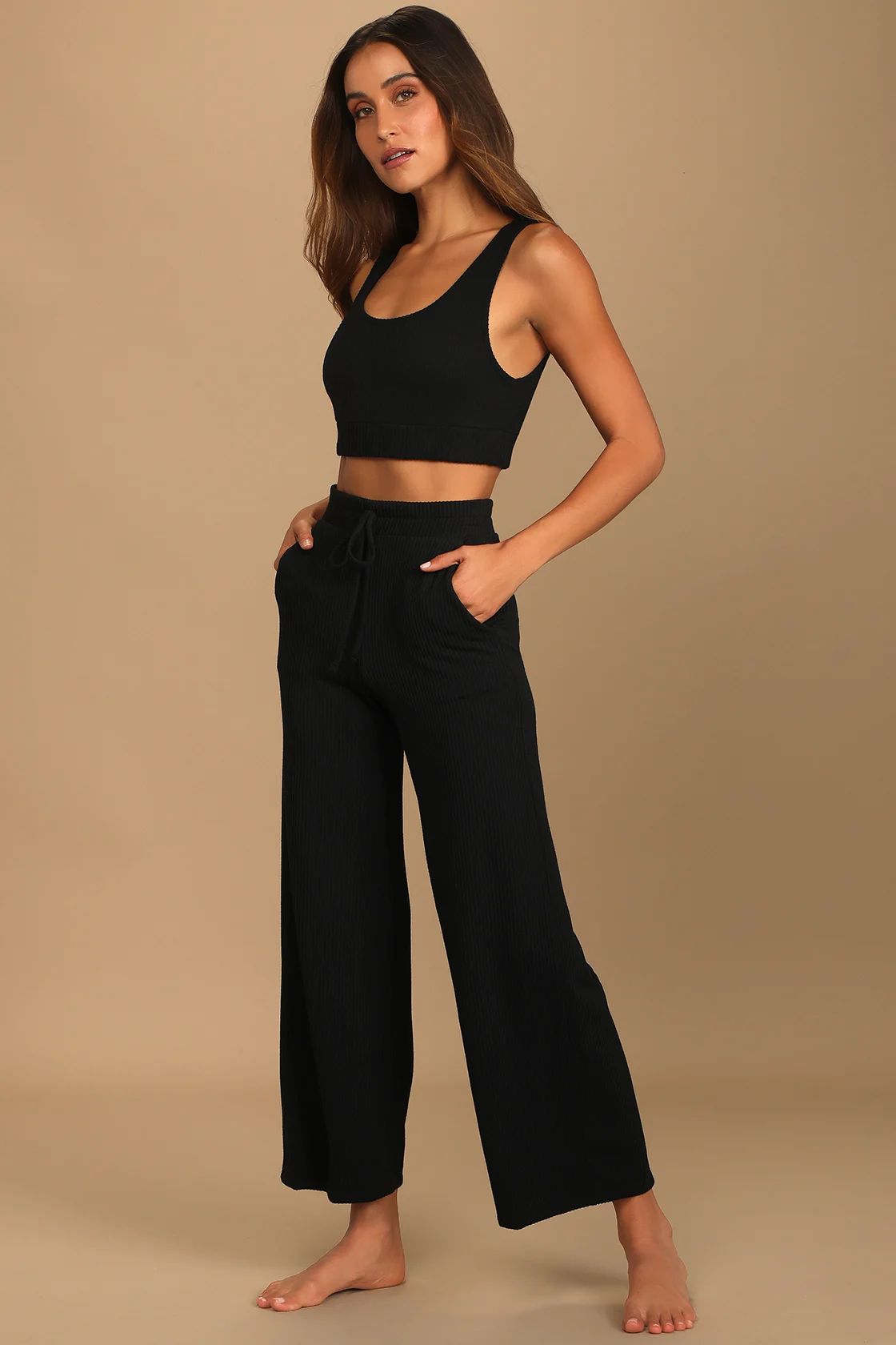 Sweet Slumber Black Ribbed Two-Piece Pajama Set | Lulus (US)