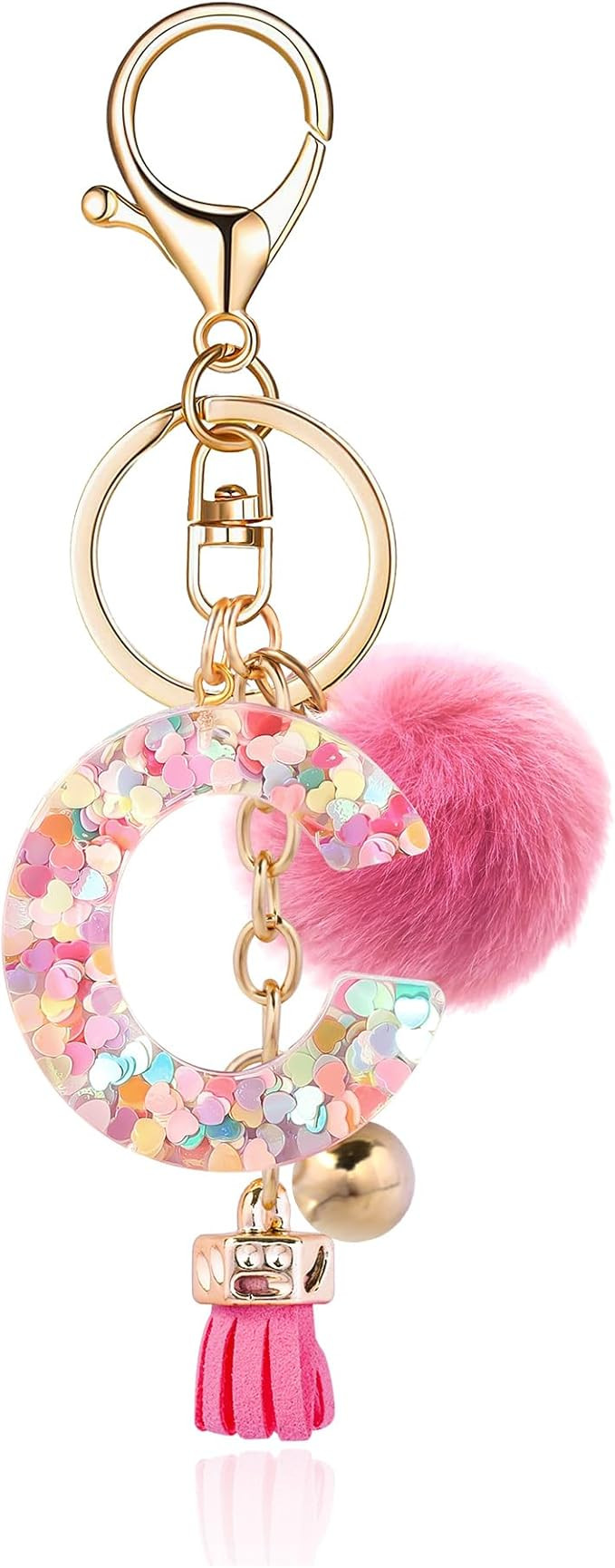 Resin Alphabet Initial Letter Keychain Keyring for Women Purse Handbags With Fur Ball Pom | Amazon (US)