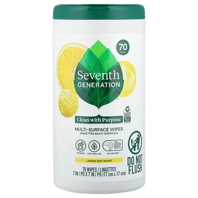 Seventh Generation, Multi-Surface Wipes, Lemon Zest, 70 Wipes | iHerb