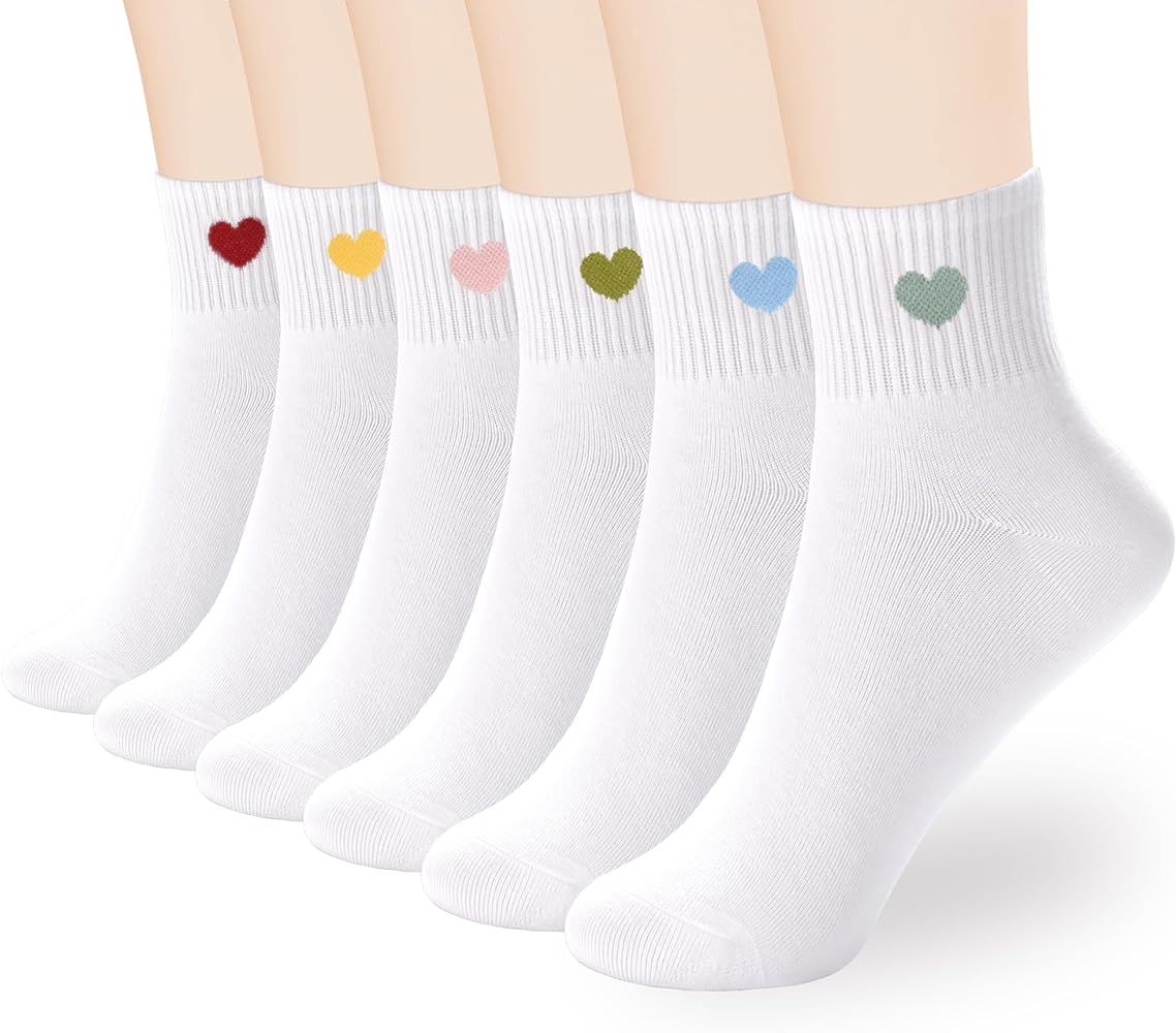 inhees Women Thin Cotton Socks, Soft Cotton Ankle Crew socks 6-Pairs Cute Fun Heart Novelty Socks... | Amazon (US)