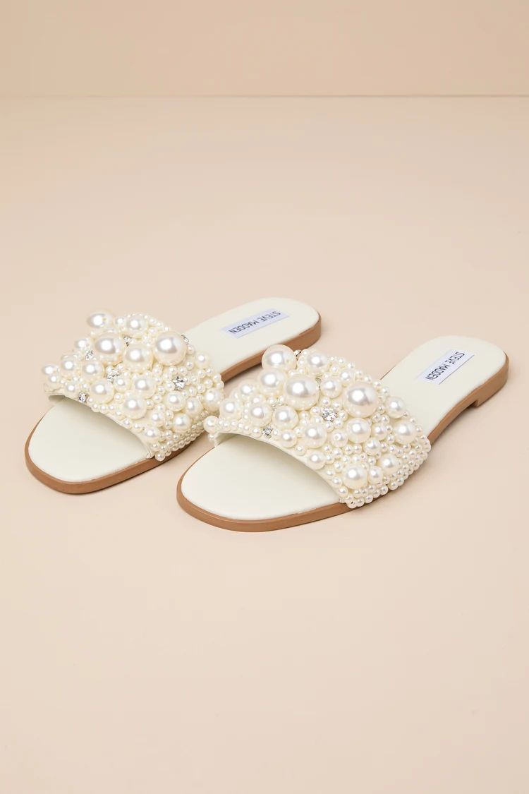 Knicky Pearl Ivory Rhinestone Slide Sandals | Lulus