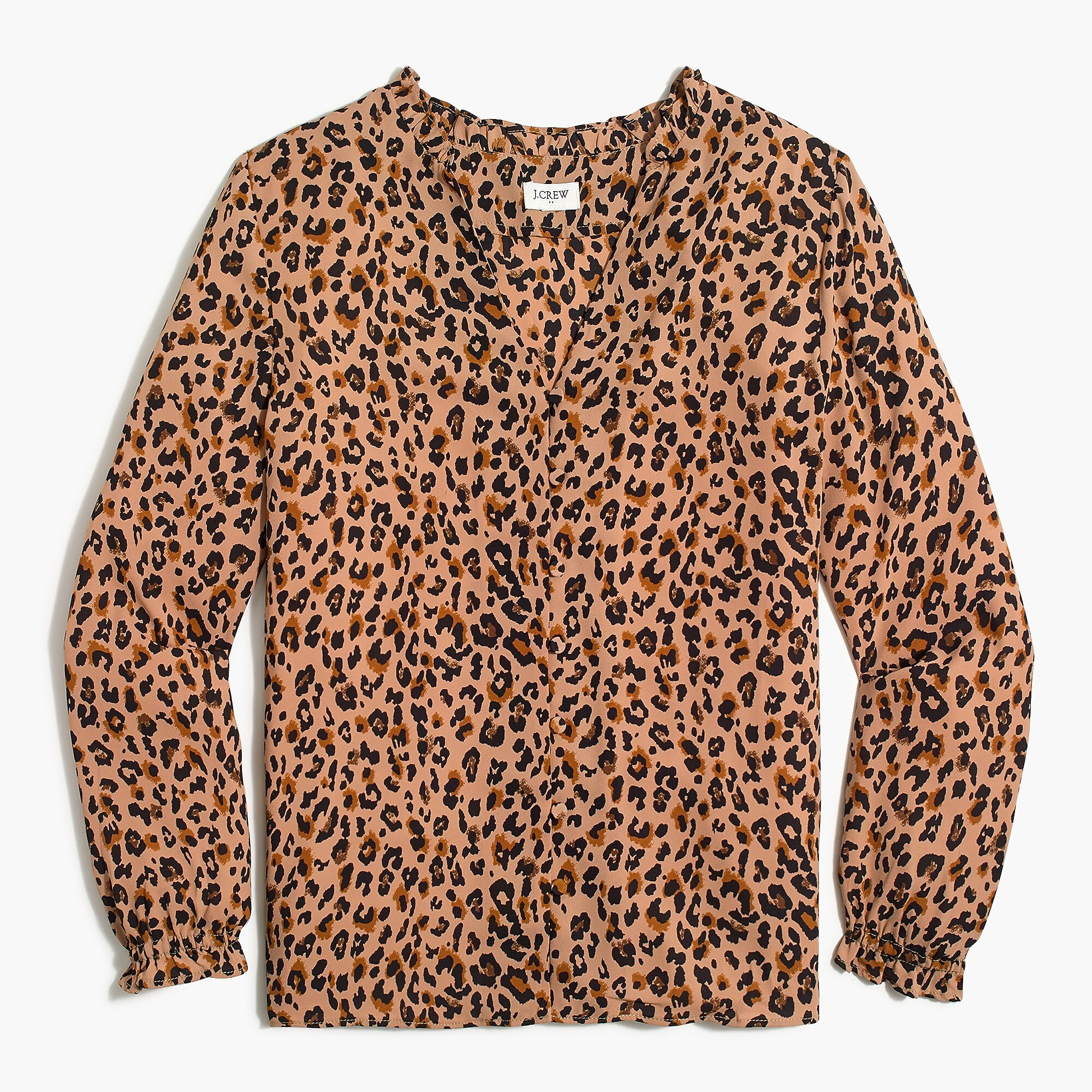 Printed ruffleneck button-up top | J.Crew Factory