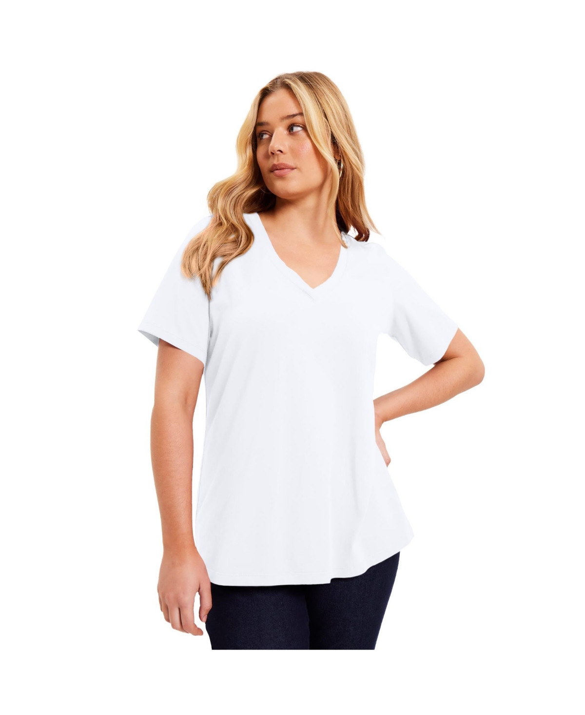June + Vie Women's Plus Size Short-Sleeve V-Neck One + Only Tee - White | Macy's