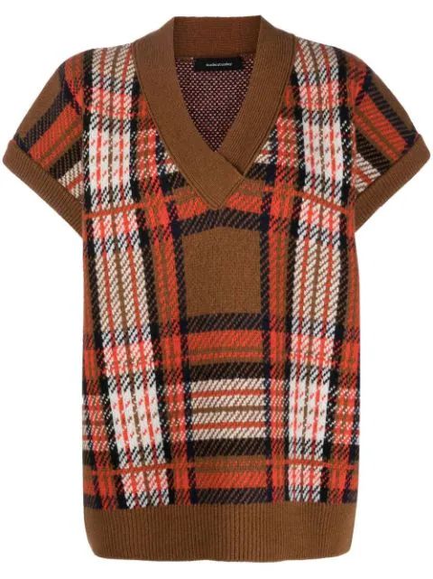 Made In Tomboy V-neck Plaid Knit Top - Farfetch | Farfetch Global