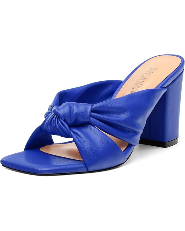 Women's High Heeled Square Toe Slip On Sandals, Puffy Knot Chunky Heel Open Toe Sandals for women... | Amazon (US)