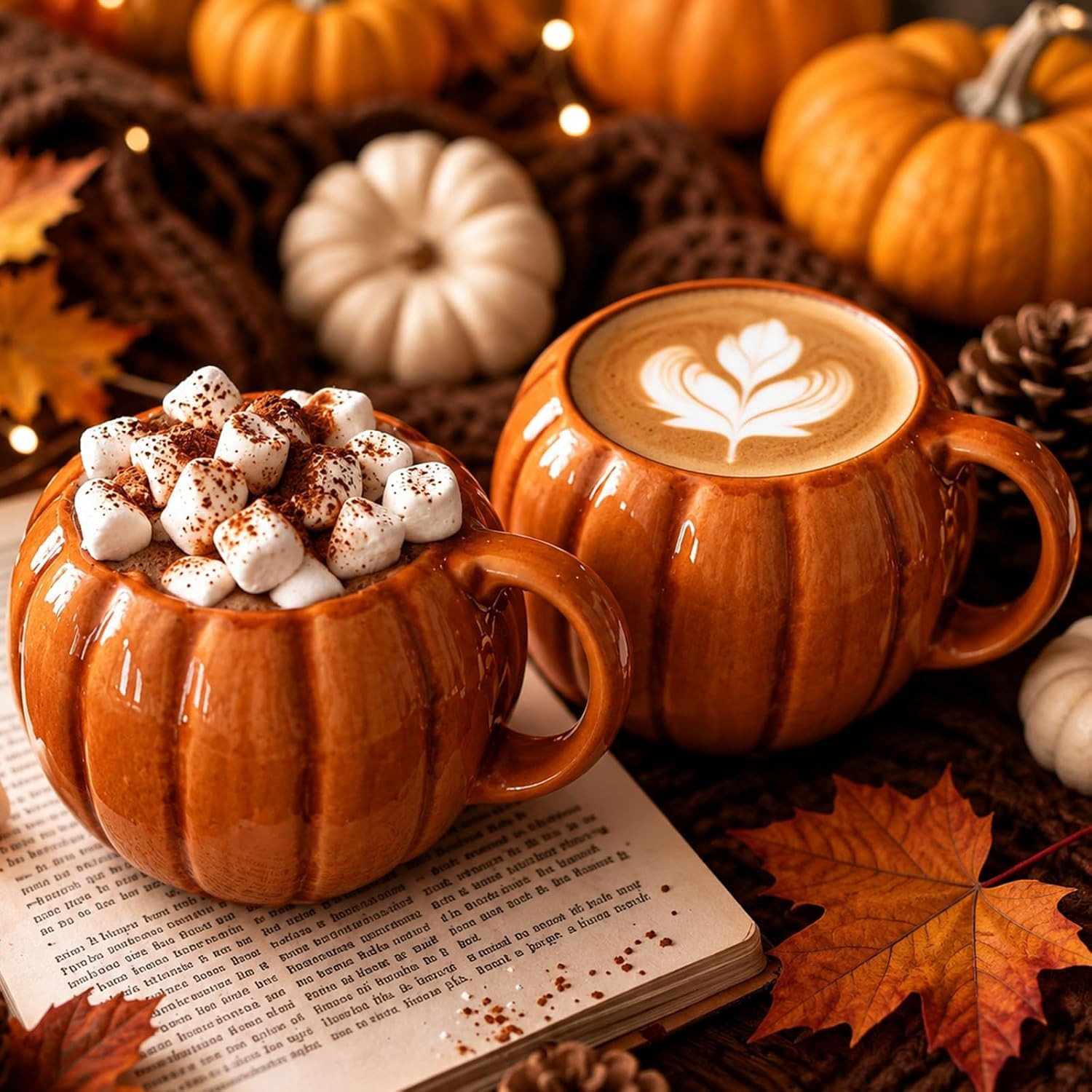 Whaline 2Pcs Fall Pumpkin Mug with Handle, Seasonal Decor, Orange, 17 oz | Amazon (US)