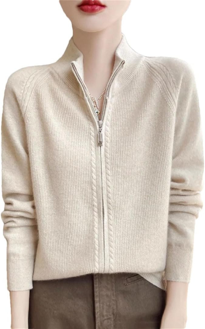 Women's Autumn and Winter Wool Cardigan Semi-High Collar Thickened Loose Solid Color Coat Cashmer... | Amazon (US)