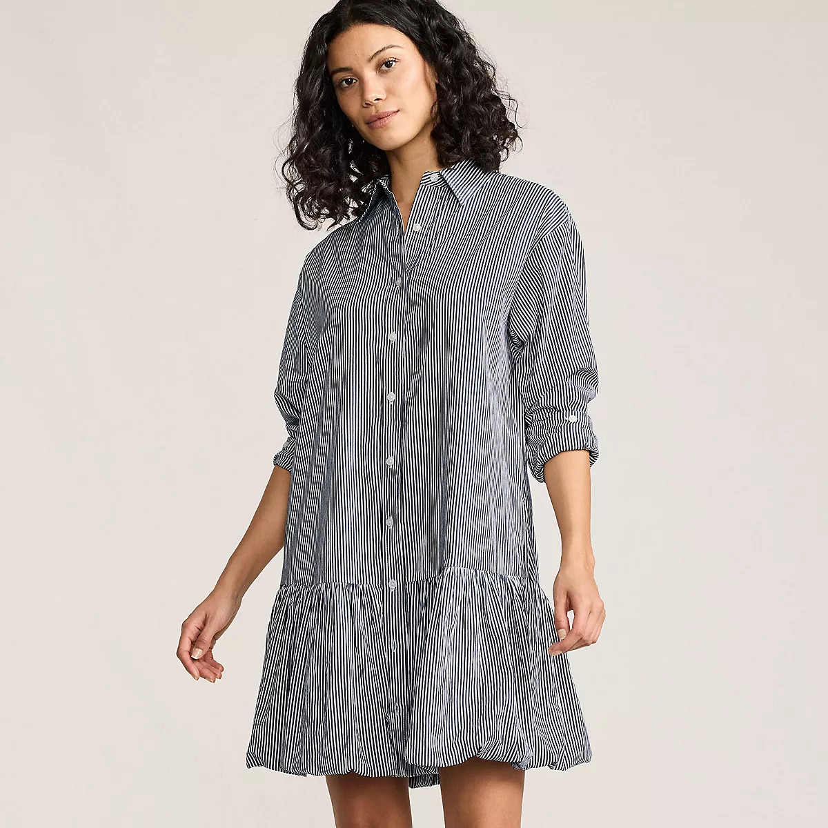 Women's Flounce Button Front Shirt Dress | Lands' End (US)