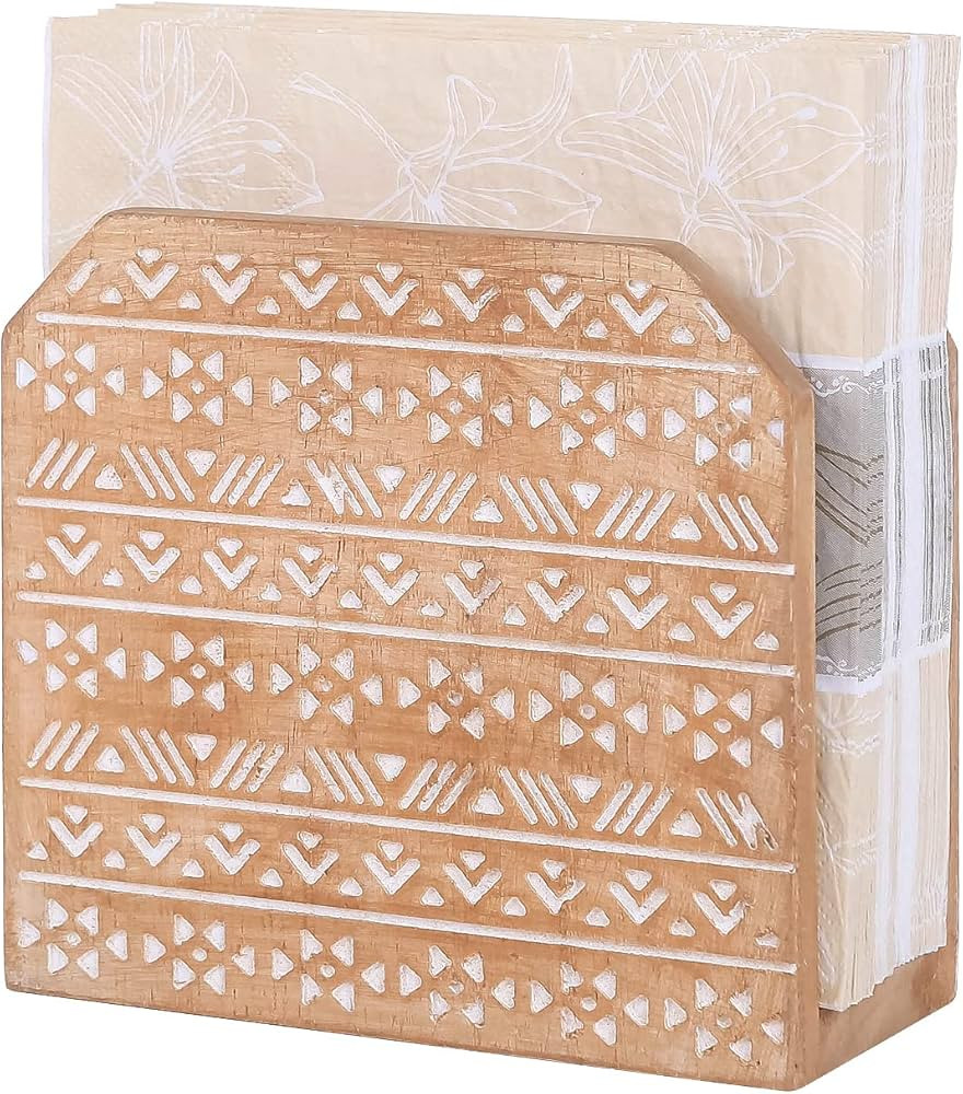 NIKKY HOME Bohemian Wood Farmhouse Countertop Napkin Holder | Amazon (US)