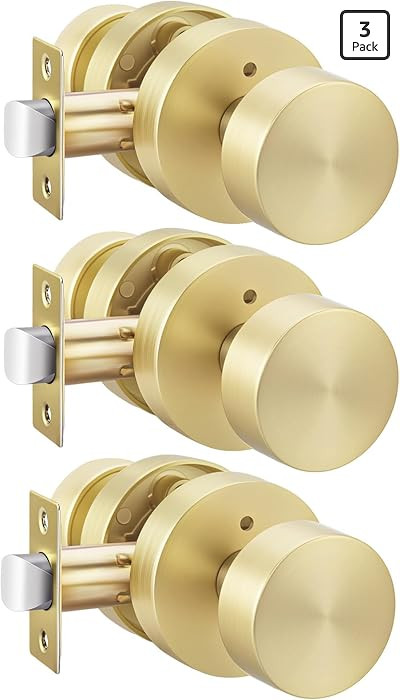 Haidms 3 Pack Gold Privacy Door Knobs Interior for Bedroom & Bathroom – Heavy Duty Brushed Gold... | Amazon (US)