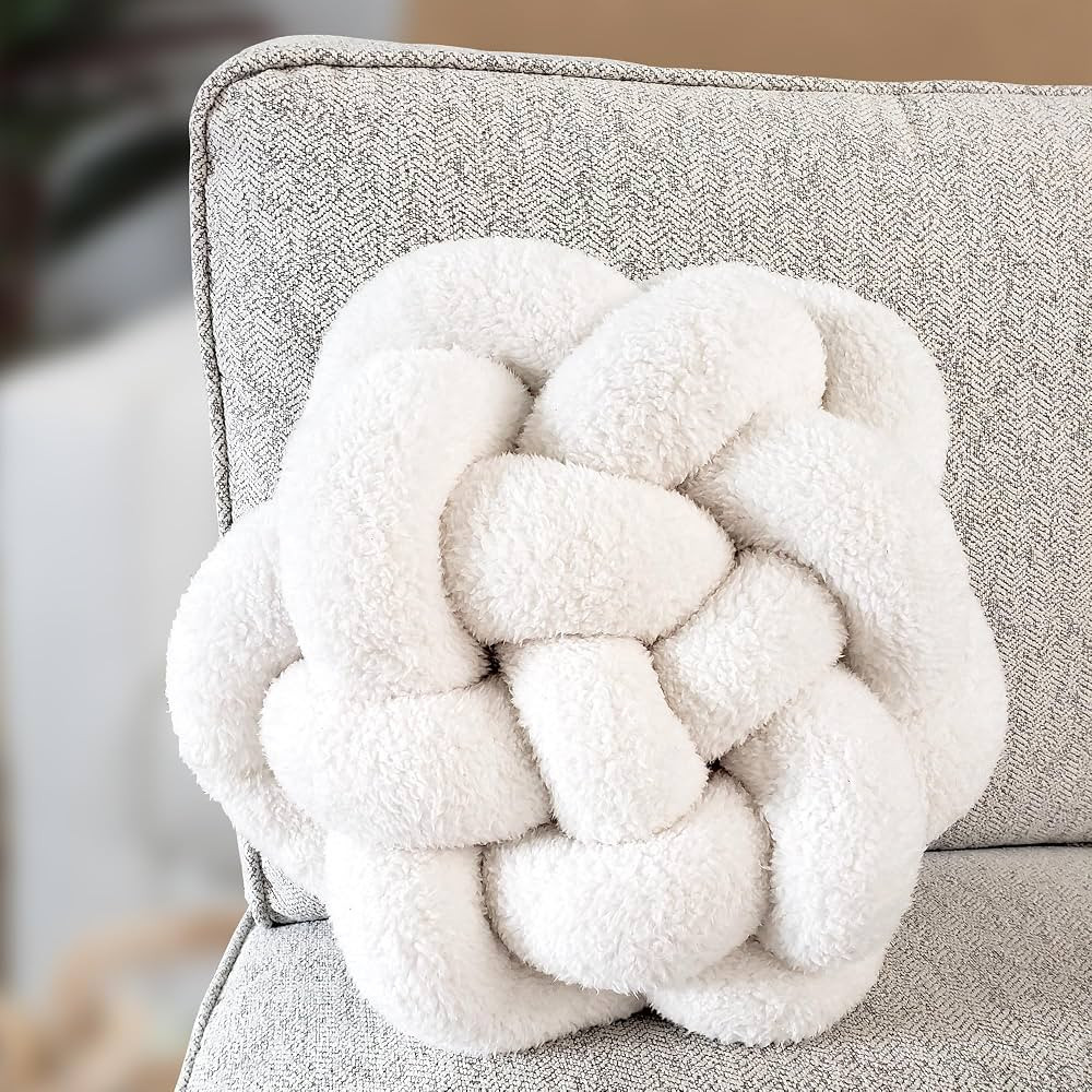 Large Pearl White Knot Pillow | 13" Knotted Pillow | Handmade White Throw Pillows for Bed | Neutr... | Amazon (US)