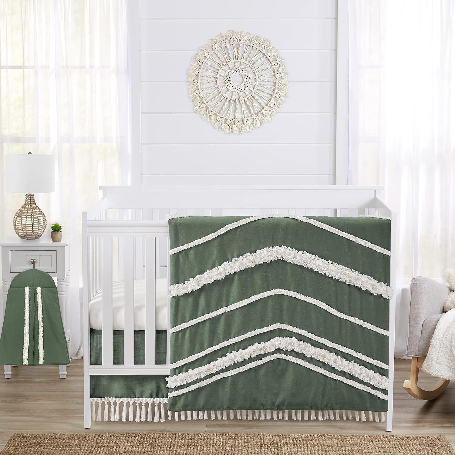Sweet Jojo Designs Dark Green Boho Chic Baby Girl Boy Unisex Nursery Crib Bedding Set Solid Sage ... | Amazon (US)