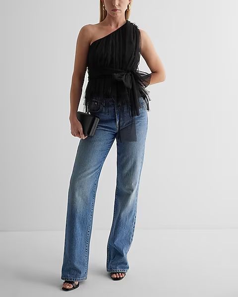 Tulle One Shoulder Peplum Top | Express