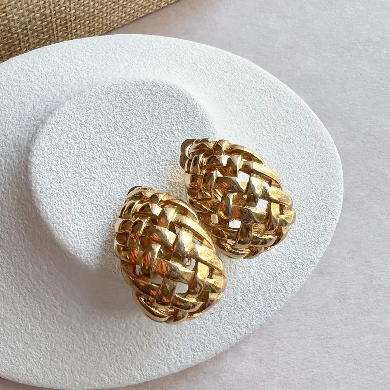 Vintage Givenchy Authentic Gold Plated Basket Weave Clip-on Earrings, 1980s - Etsy | Etsy (US)