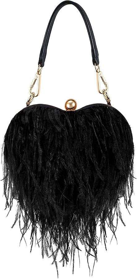 Fabbay Women Ostrich Feather Tote Bag Heart Shaped Fluffy Purse Clutch Feather Purse Feather Even... | Amazon (US)