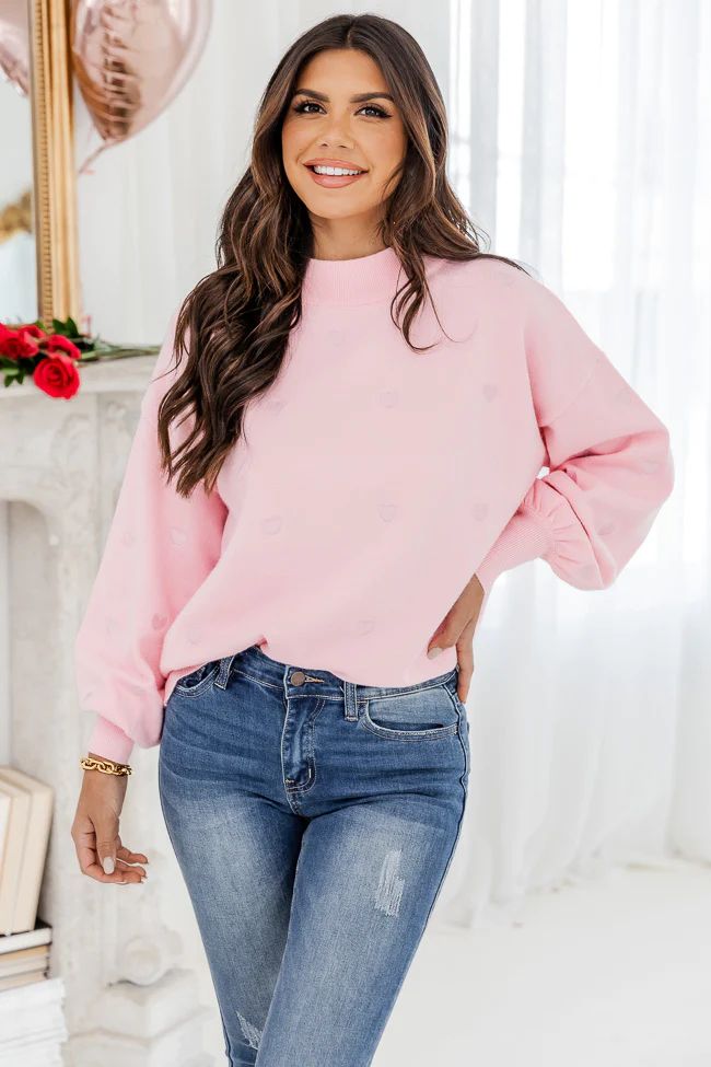 Happy With You Pink Heart Applique Sweater | Pink Lily