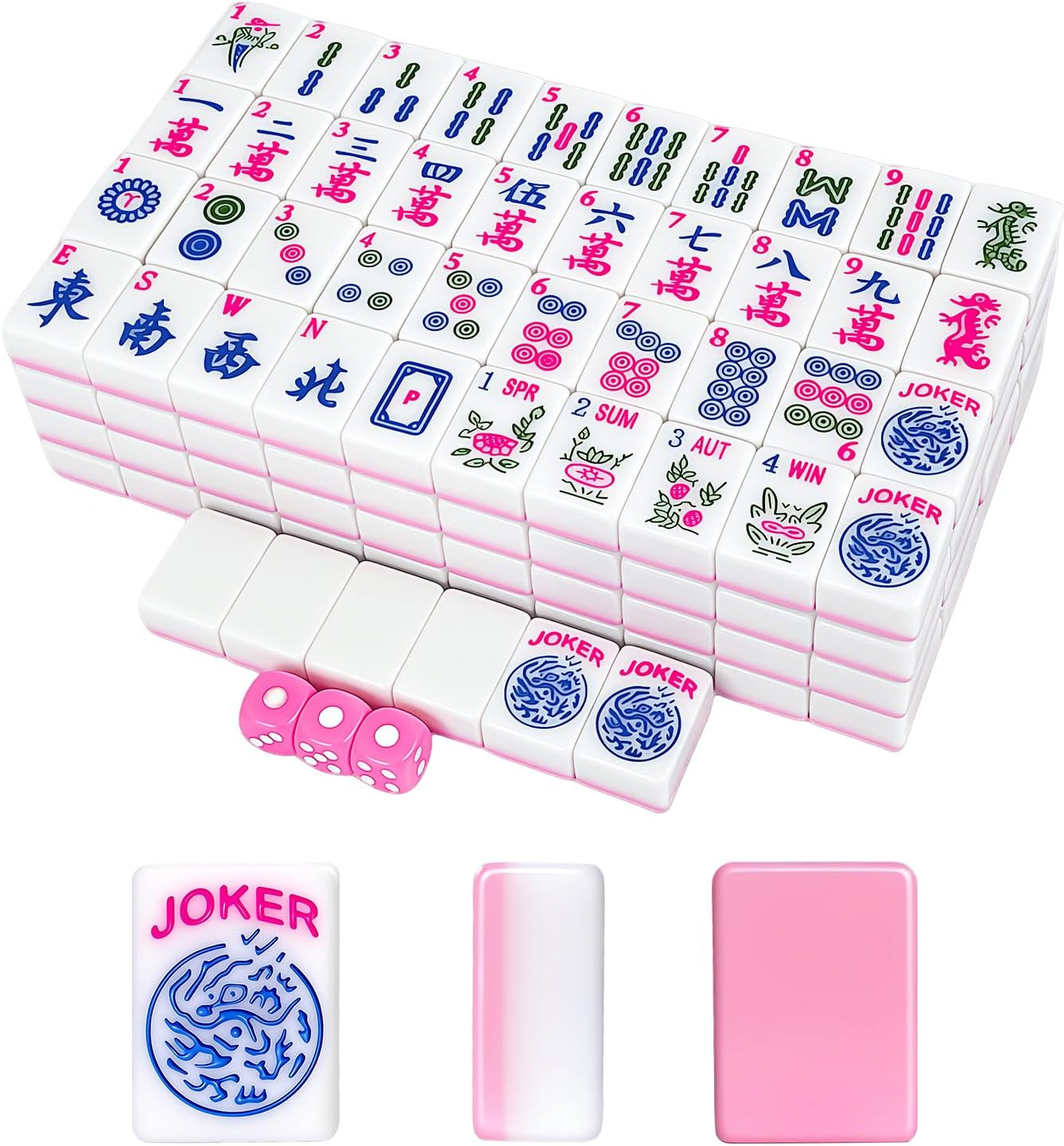 Sahteg 166pcs American Mah Jongg Set with Pink Back Tiles for Family Night, 1.2-inch Mahjong Tile Set with 3 Dice for Gathering, Party, Camping(Tiles Only) | Amazon (US)