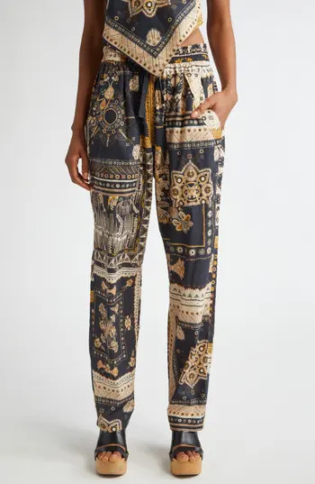 Isabel Marant Étoile Fedora Mixed Print Cotton Pants in Black /Ochre at Nordstrom Rack, Size 6 Us / 38 Fr | Nordstrom Rack