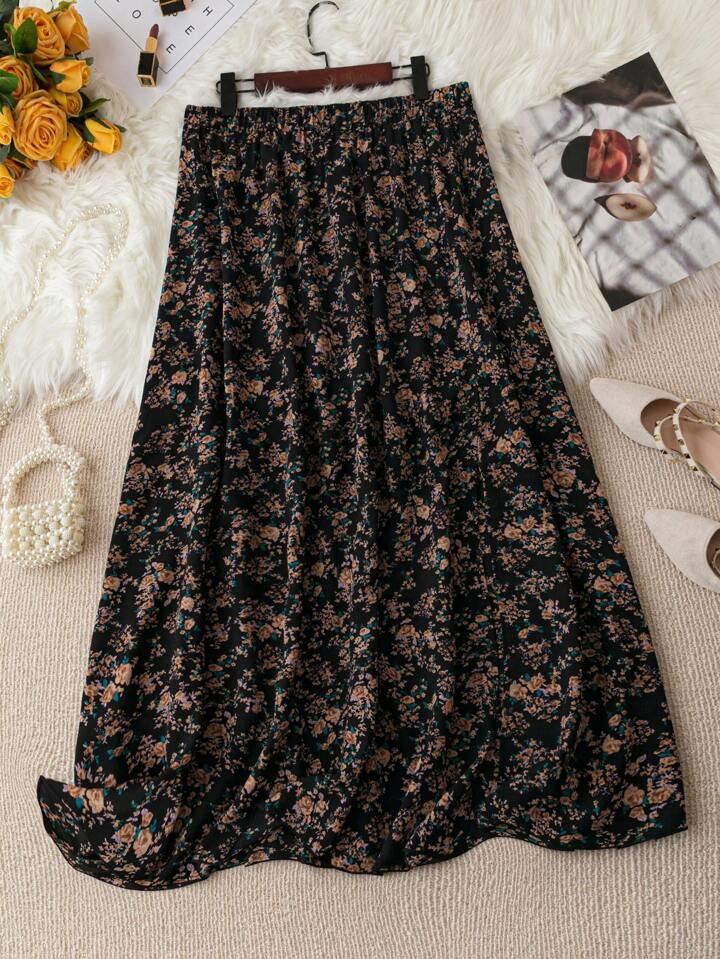 SHEIN Frenchy Plus Floral Print Skirt | SHEIN