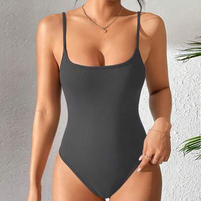 Women's Solid Color Casual Strap Bodysuit, Summer | SHEIN