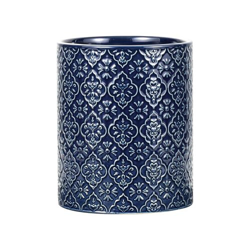 MIKIGEY Kitchen Utensil Holder, 6x7 inch Large Ceramic Utensil Holder with Embossed Pattern, Cooking Utensil Crocks for Kitchen Countertop, Home Decor, Blue | Amazon (US)