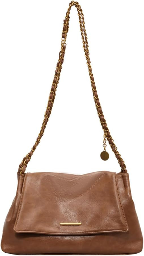 Soft Leather Shoulder Bag for Women, Crossbody Bag with Metal Strap, Western Large Capacity Buckl... | Amazon (US)