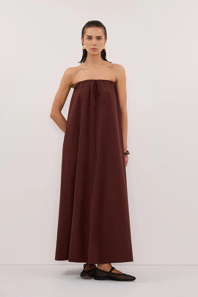 SOMMER CINNAMON STRAPLESS POPLIN MIDI DRESS | DISSH