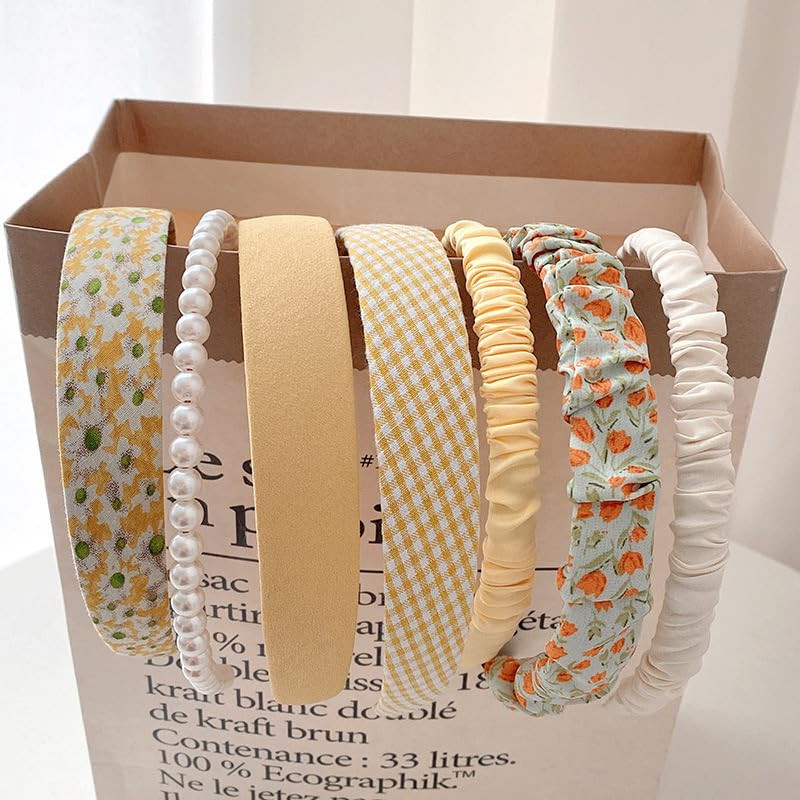 7 Pack Cute Headbands for Women,Non Slip Flower Headband,Fashion Pearl Headbands,Twisted Headband... | Amazon (US)
