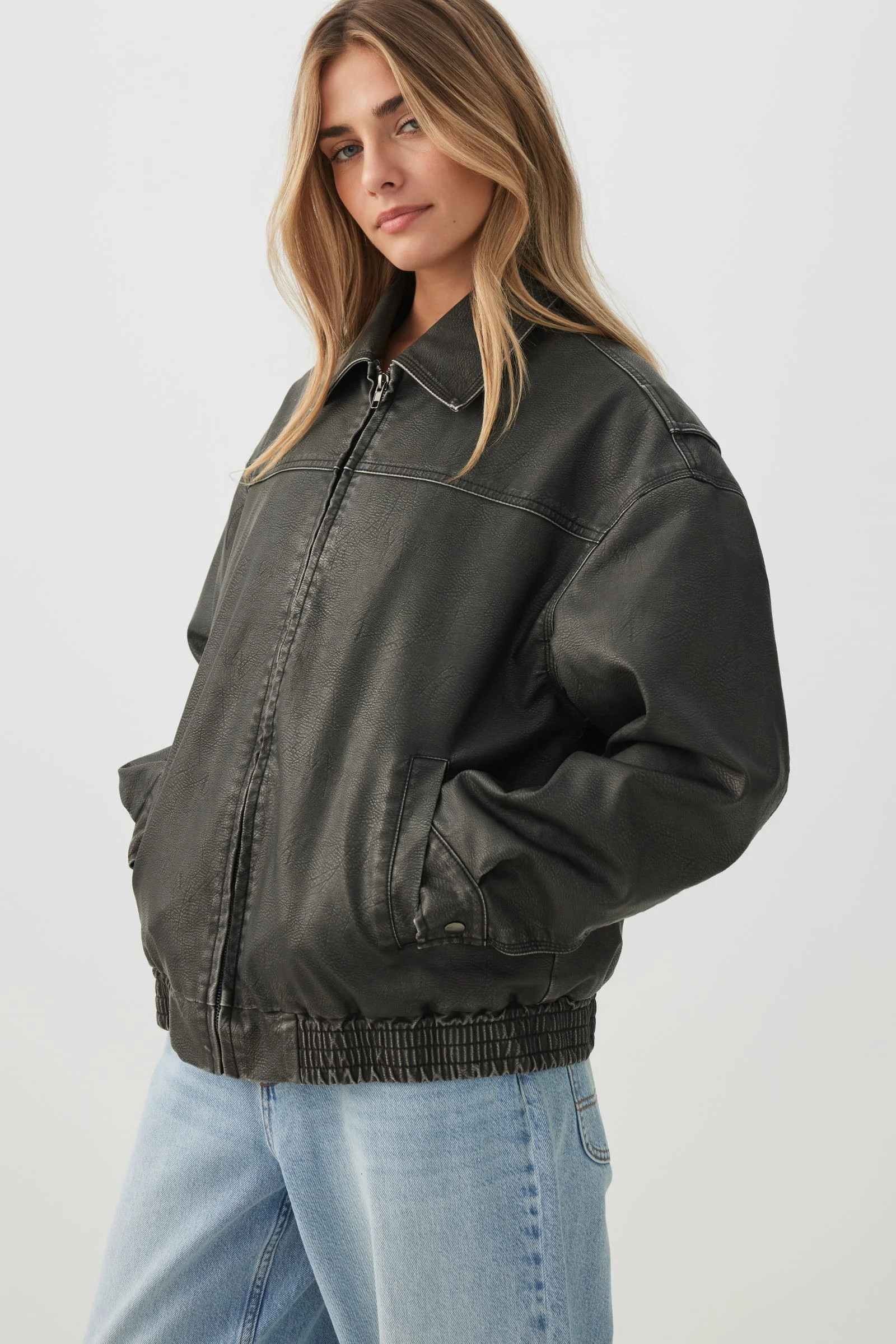 Faux Leather Bomber Jacket | Ardene