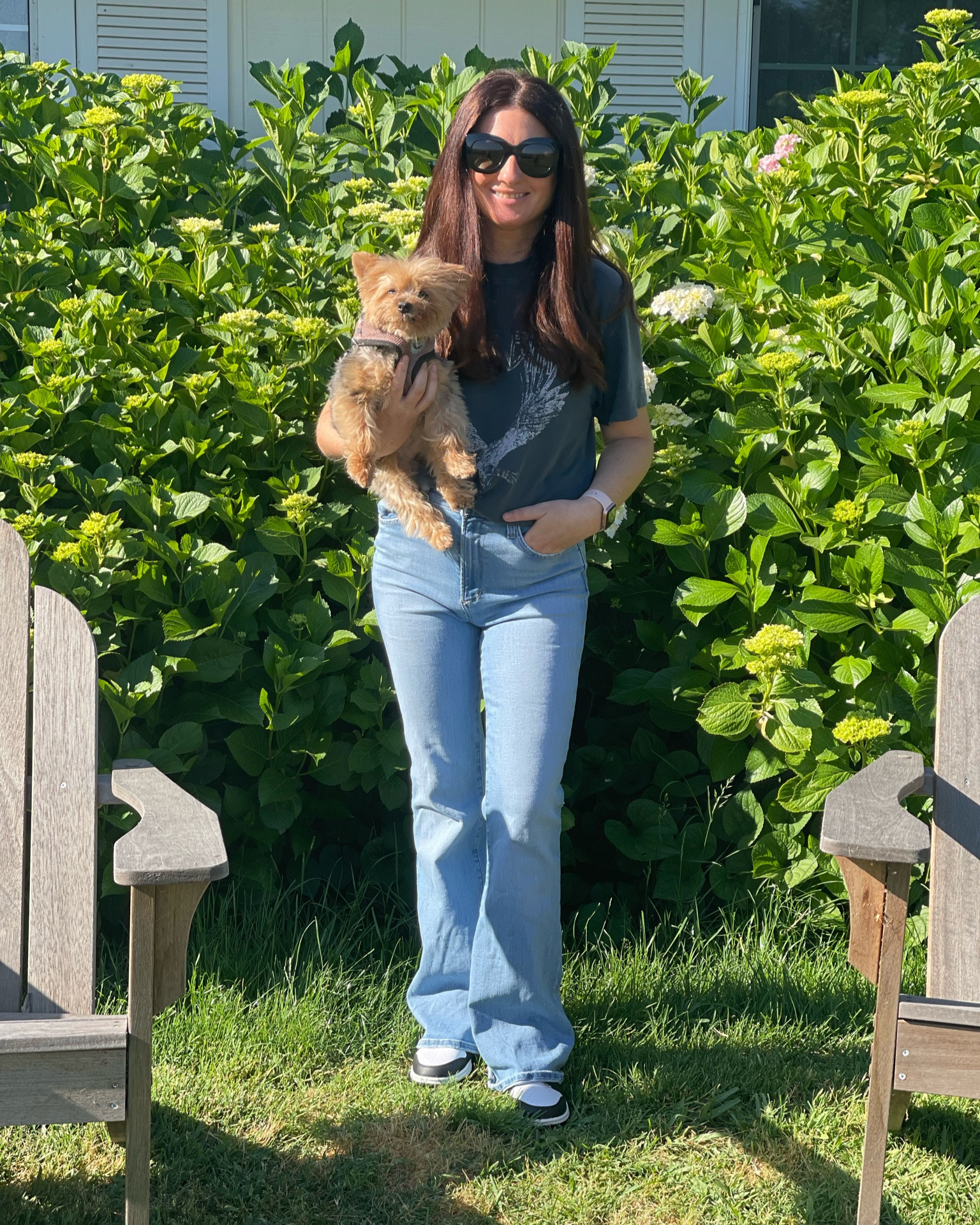 Petite flare denim jeans. Best petite denim. They fit true to size and are so lightweight and comfortable! J love that they have stretch!! Must have Anine Bing shirt! I wear it with shorts, joggers, leggings, denim jeans! My favorite Celine sunglasses!! They have polarized lenses!! Love them. Nordstrom finds. Joes Jeans. Dyson Airwrap. Colorwow hair mask. Best hair products for long thick wavy hair. Summer casual outfit. Spring outfit. Amazon finds. Sephora finds. Shopbop finds. 💗 

#LTKbeauty #LTKstyletip #LTKFind