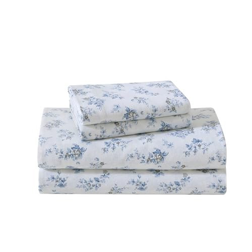 Laura Ashley - Twin Bed Sheets, Cotton Flannel Bedding with Matching Pillowcase, Brushed for Extra Softness, Oeko-Tex Certified, Dorm Essentials (Audrey Blue) | Amazon (US)