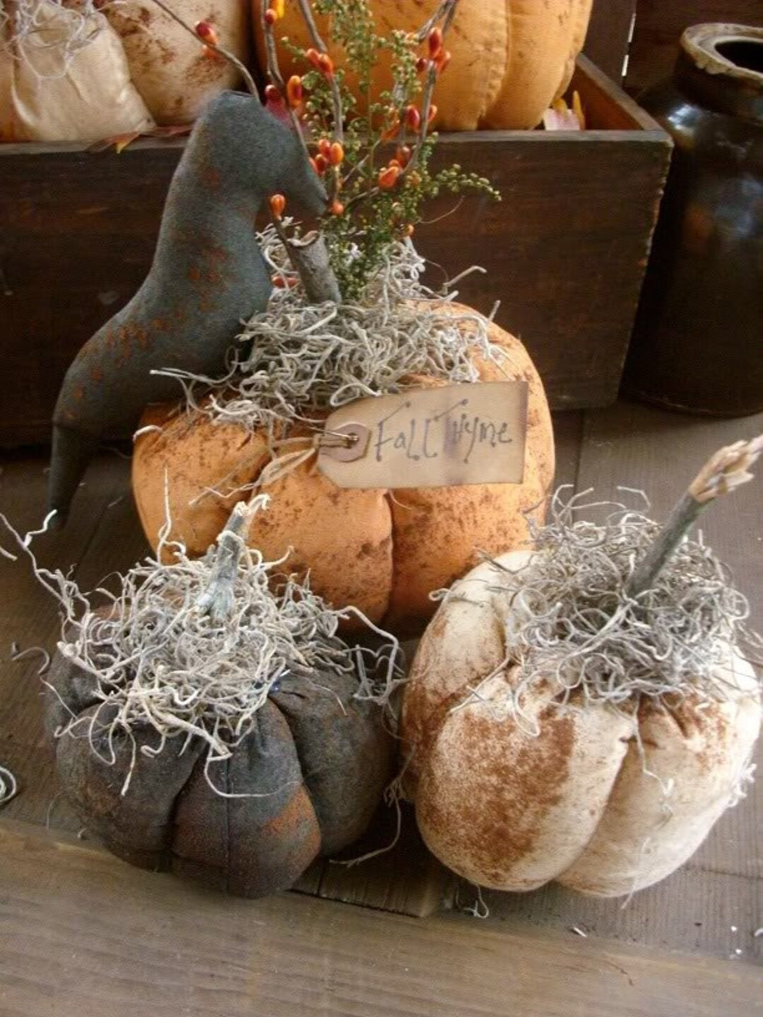 3 Primitive Fall Pumpkin Patch With Crow - Etsy | Etsy (US)