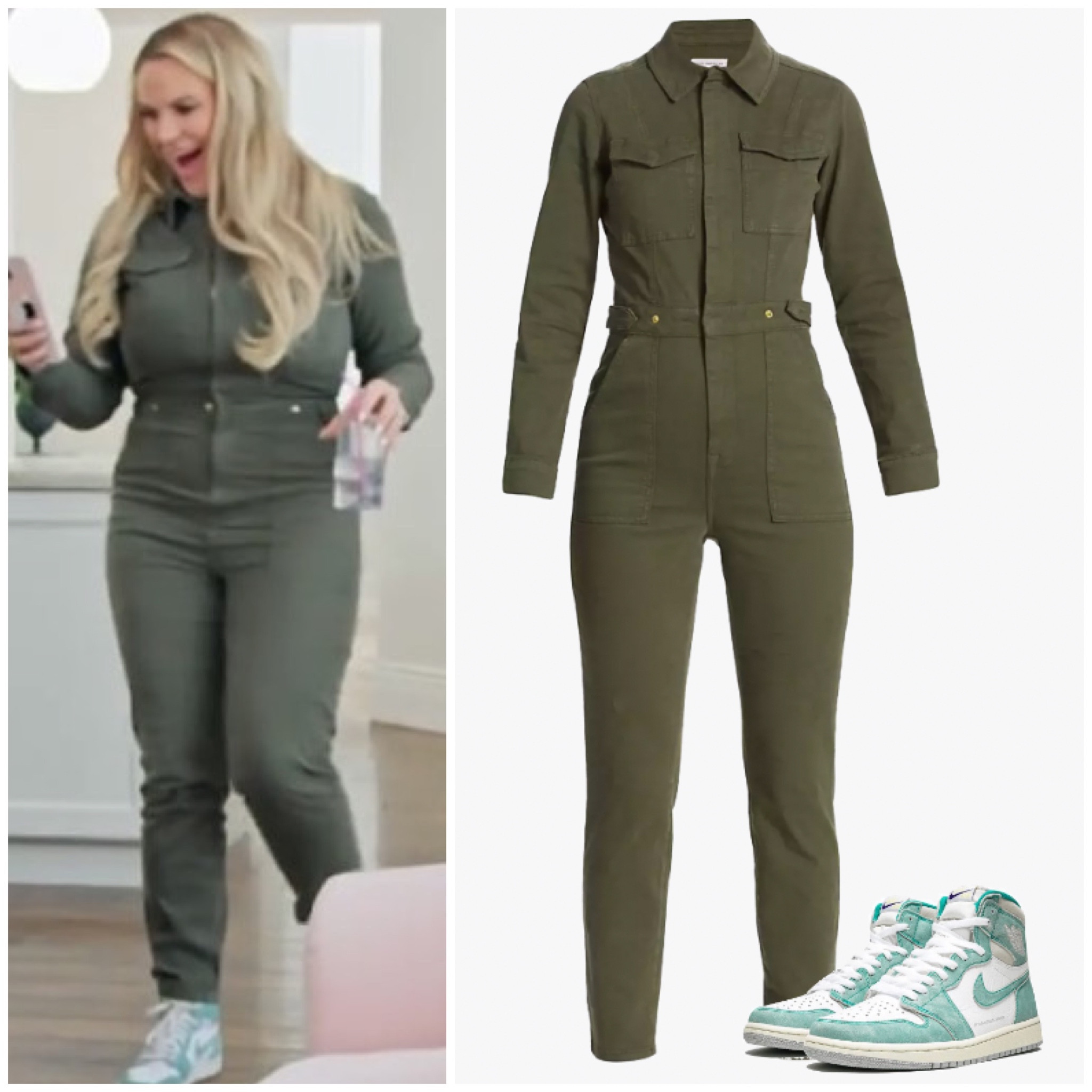 Heather Gay’s Army Green Jumpsuit and Nike Sneakers 
