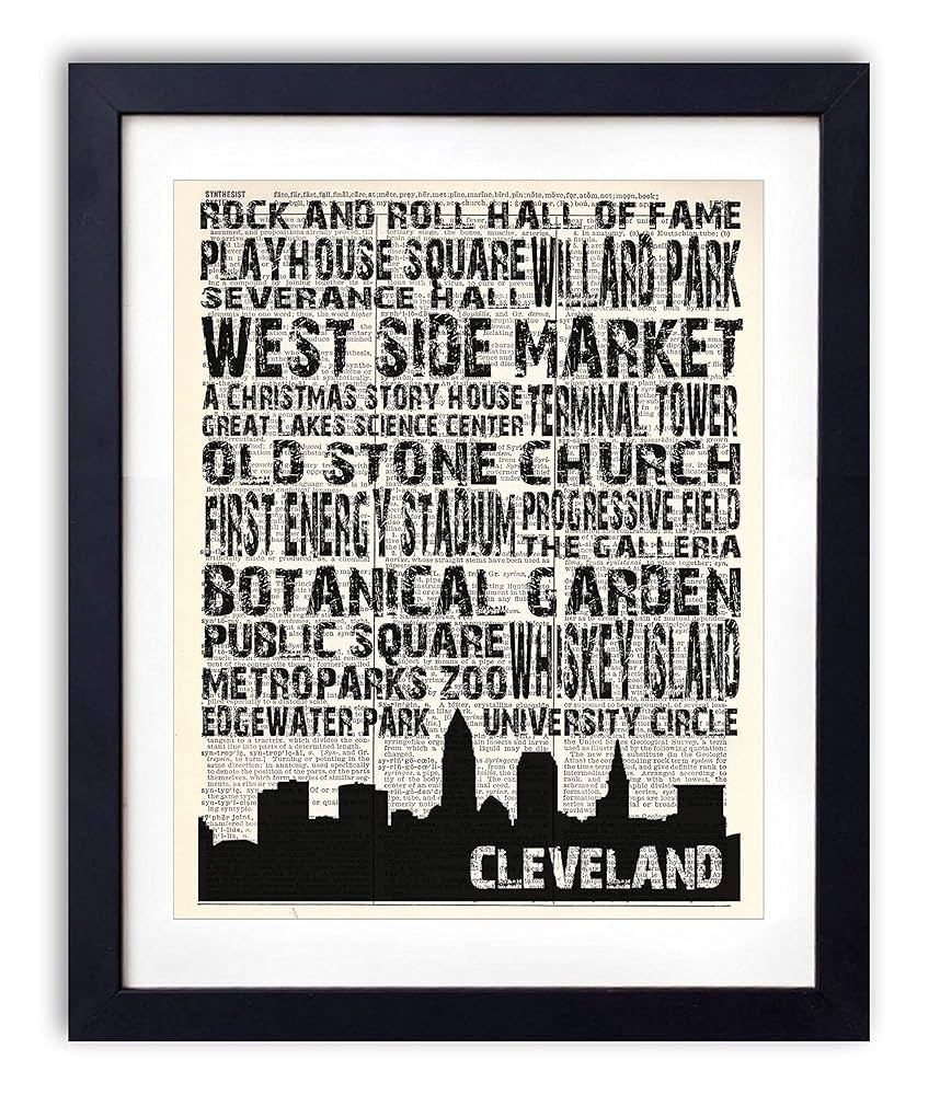 Cleveland Landmarks Skyline and Typography, Vintage Dictionary Art Print, Antique Wall Art Home D... | Amazon (US)
