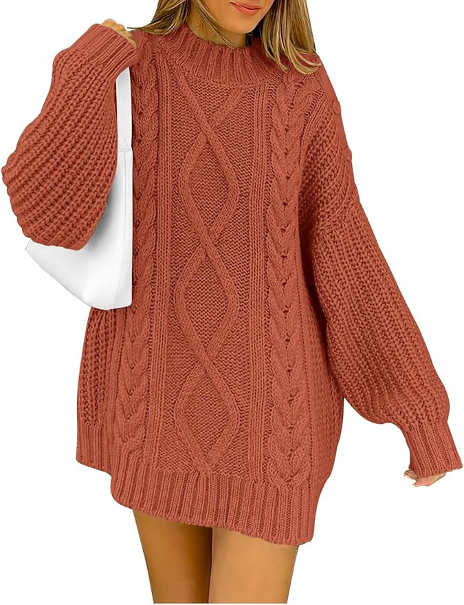 ANRABESS Women's 2023 Fall Long Sleeve Oversized Crewneck Chunky Loose Fit Cable Knit Pullover Sh... | Amazon (US)