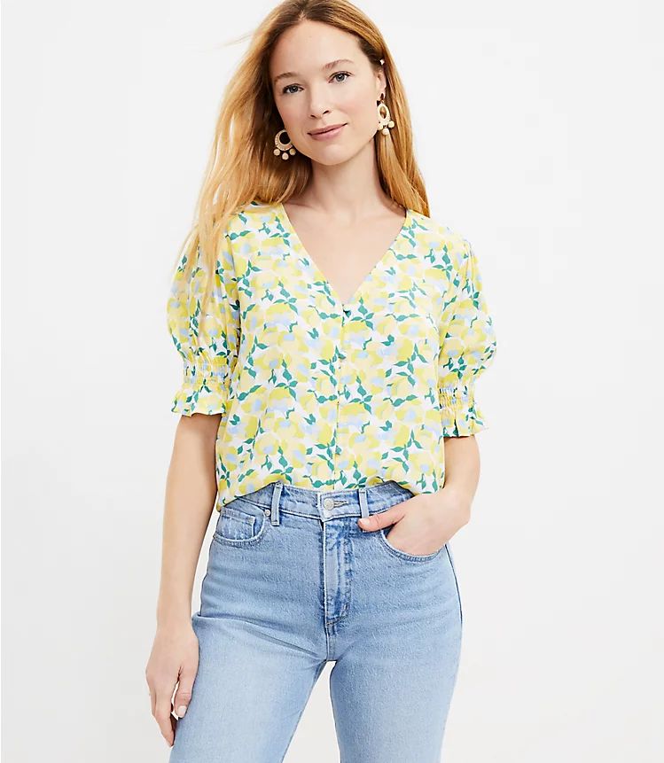 Floral V-Neck Puff Sleeve Top | LOFT | LOFT