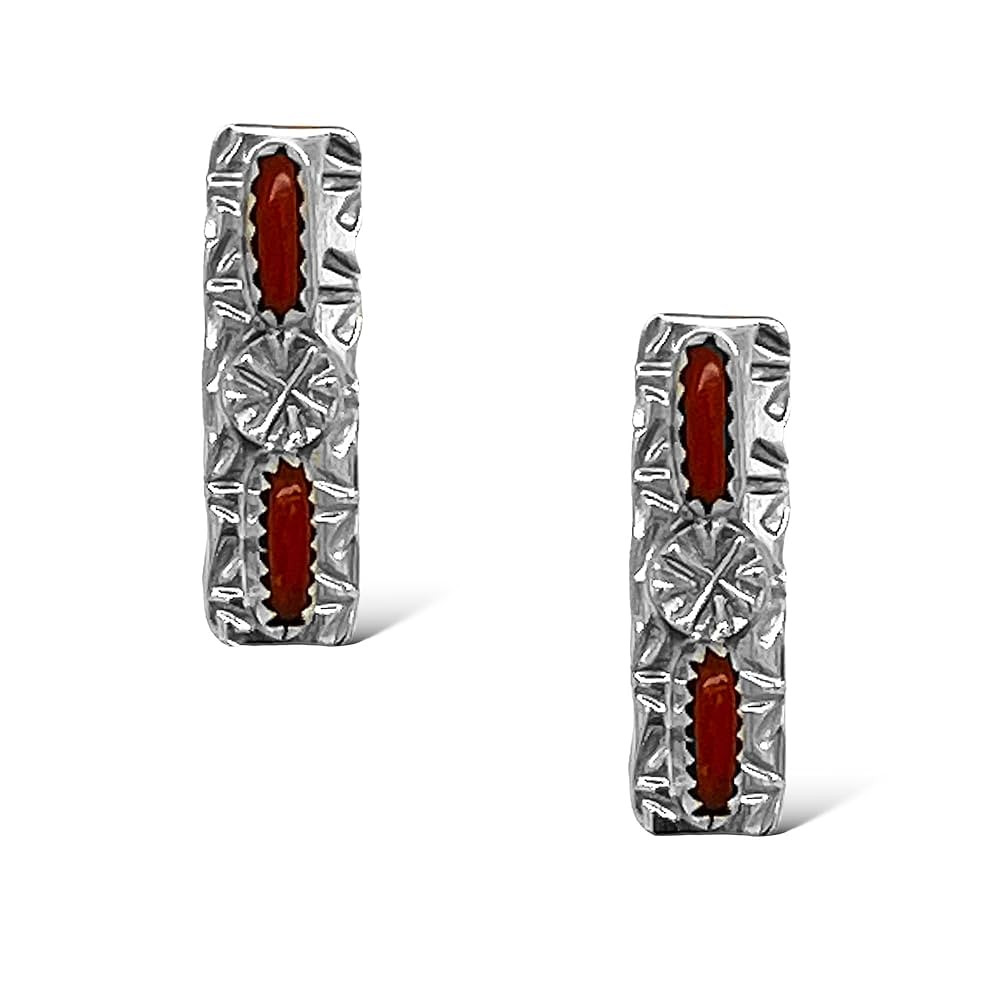 Genuine Red Coral Earrings, 925 Sterling Silver, Authentic Native American Handmade in the USA, A... | Amazon (US)