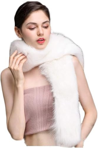 Bettli Women's Men's Extra Large Faux Fox Raccoon Fur Scarf Collar Stole Shawl (White) | Amazon (US)