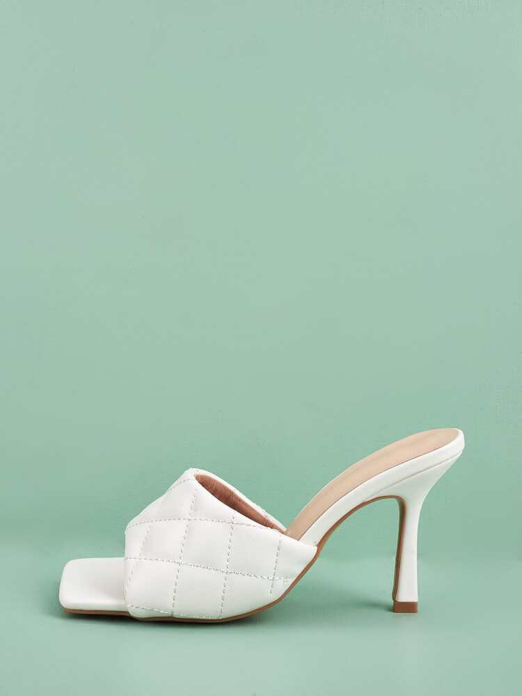 Open Toe Quilted Stiletto Heeled Mule Sandals | SHEIN