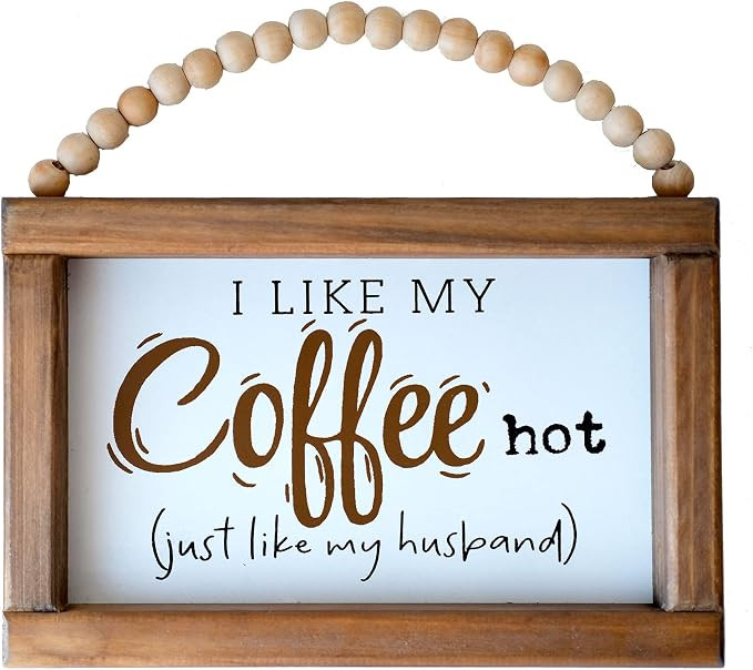 LIVDUCOT Farmhouse Funny Coffee Bar Decor Sign with Wood Beads-Rustic 9"x6" Wood Framed for Kitch... | Amazon (US)