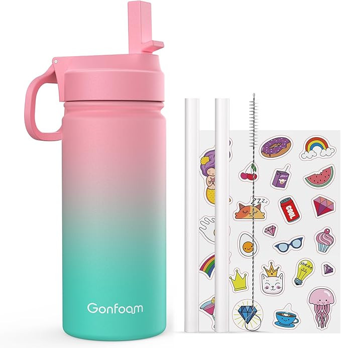 Kids Water Bottle, 16oz Kids Water Bottle with Stickers for School, insulated Stainless Steel Str... | Amazon (US)